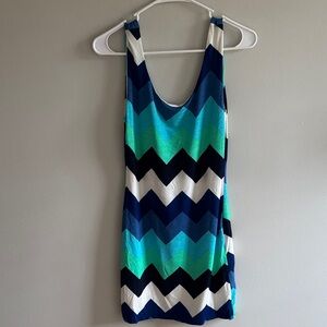 Vibrant Chevron Mini Dress - Blue, Green, and White B
